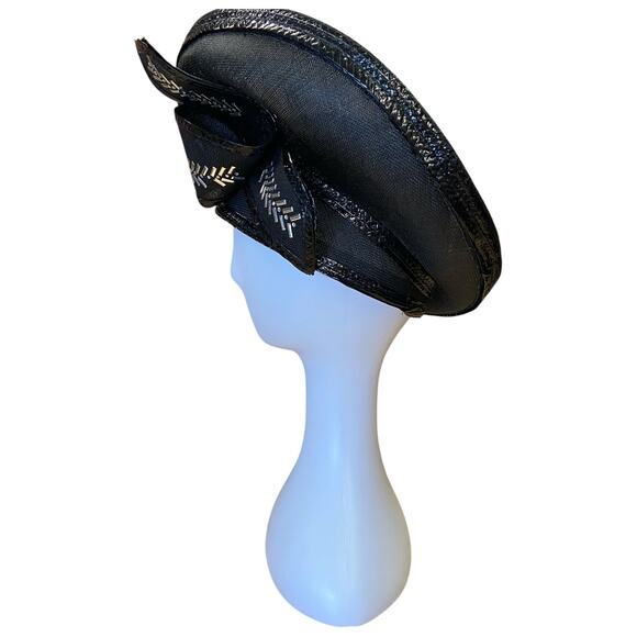 1980s Black Sculptural Straw Hat – Dramatic Sweep w/ Rhinestone & Metal Detail main image 5
